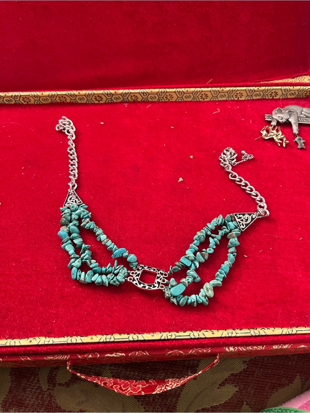 Turquoise Chip Triple-Strand Statement Necklace - Unbranded